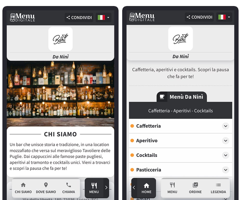 menu digitale per bar