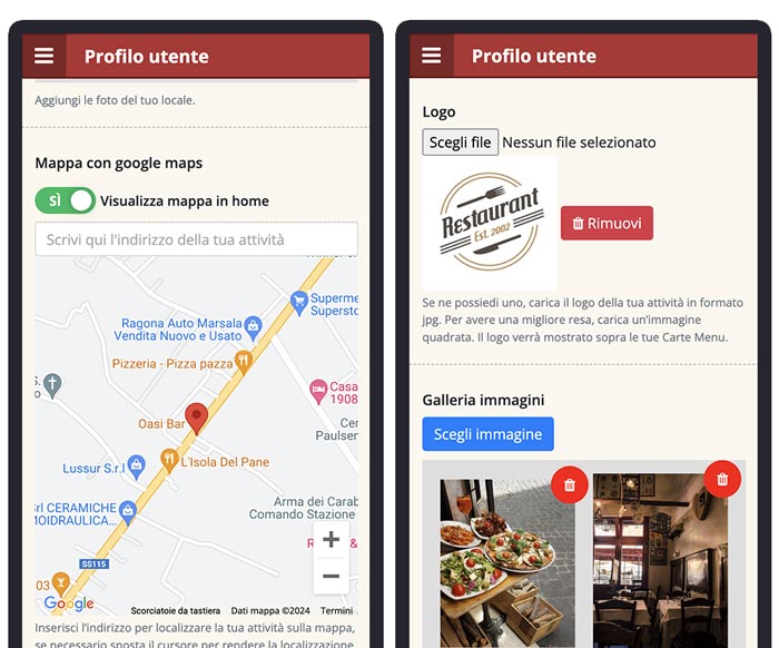google maps e profilo menu digitale