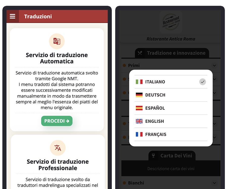 traduzioni automatiche menu digitale